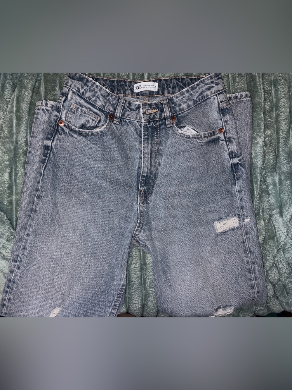 Zara Distressed High Rise Straight Leg Jeans